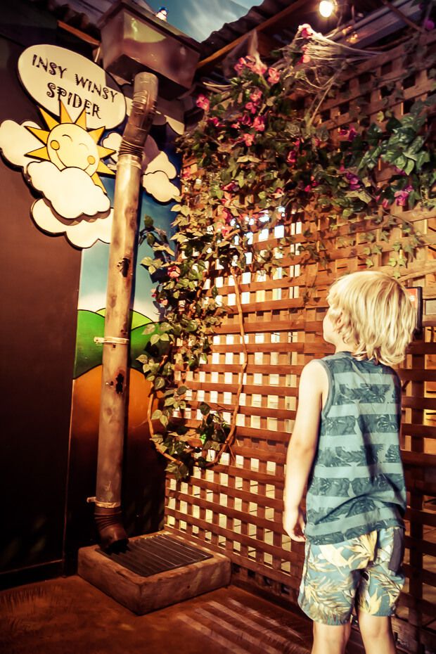 Incy Wincy Spider moves up and up the ‘water spout’.